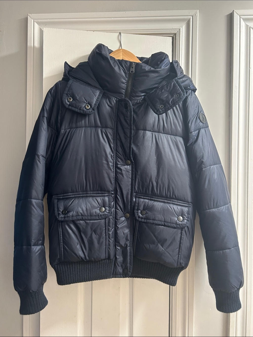 Abercrombie & Fitch Blue Puffer Bomber Jacket with hood